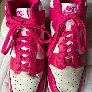 Nike Women's Pink and White High-Top Sneakers